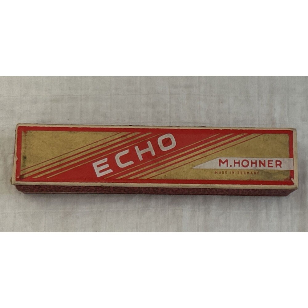 Vintage M. HOHNER ECHO Double HARMONICA RED BOX Made in Germany Brass Plates